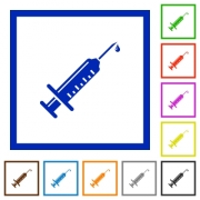 Syringe with drop flat color icons in square frames on white background - Syringe with drop flat framed icons