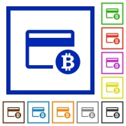 Bitcoin credit card flat color icons in square frames on white background - Bitcoin credit card flat framed icons