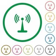 Wlan network flat color icons in round outlines on white background - Wlan network flat icons with outlines