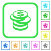 Stack of Dollar coins vivid colored flat icons in curved borders on white background - Stack of Dollar coins vivid colored flat icons
