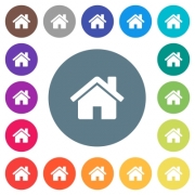 Home flat white icons on round color backgrounds. 17 background color variations are included. - Home flat white icons on round color backgrounds