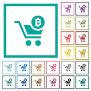 Checkout with Bitcoin cart flat color icons with quadrant frames on white background - Checkout with Bitcoin cart flat color icons with quadrant frames