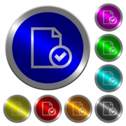 Document accepted icons on round luminous coin-like color steel buttons - Document accepted luminous coin-like round color buttons