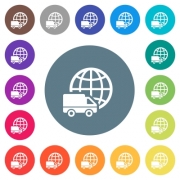International transport flat white icons on round color backgrounds. 17 background color variations are included. - International transport flat white icons on round color backgrounds
