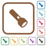 Flashlight simple icons in color rounded square frames on white background - Flashlight simple icons