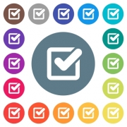 Checkbox flat white icons on round color backgrounds. 17 background color variations are included. - Checkbox flat white icons on round color backgrounds
