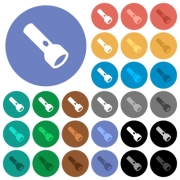 Flashlight multi colored flat icons on round backgrounds. Included white, light and dark icon variations for hover and active status effects, and bonus shades on black backgounds. - Flashlight round flat multi colored icons