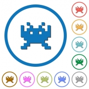 Video game flat color vector icons with shadows in round outlines on white background - Video game icons with shadows and outlines