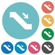 Escalator down sign flat white icons on round color backgrounds - Escalator down sign flat round icons