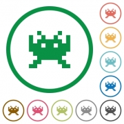 Video game flat color icons in round outlines on white background - Video game flat icons with outlines