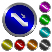 Escalator down sign icons on round luminous coin-like color steel buttons - Escalator down sign luminous coin-like round color buttons
