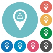 GPS map location warning flat white icons on round color backgrounds - GPS map location warning flat round icons