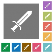 Sword flat icons on simple color square backgrounds - Sword square flat icons
