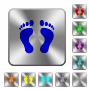 Human Footprints engraved icons on rounded square glossy steel buttons - Human Footprints rounded square steel buttons