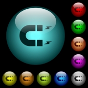 Horseshoe magnet icons in color illuminated spherical glass buttons on black background. Can be used to black or dark templates - Horseshoe magnet icons in color illuminated glass buttons