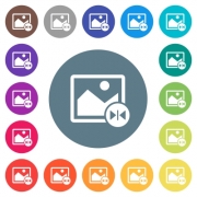 Horizontal flip image flat white icons on round color backgrounds. 17 background color variations are included.