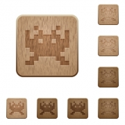 Video game on rounded square carved wooden button styles - Video game wooden buttons