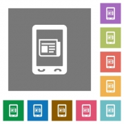 Mobile news flat icons on simple color square backgrounds - Mobile news square flat icons