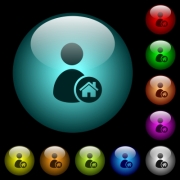 User home icons in color illuminated spherical glass buttons on black background. Can be used to black or dark templates - User home icons in color illuminated glass buttons