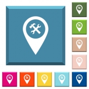 Workshop service GPS map location white icons on edged square buttons in various trendy colors - Workshop service GPS map location white icons on edged square buttons - Large thumbnail