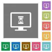Busy computer flat icons on simple color square backgrounds - Busy computer square flat icons