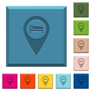 Hotel GPS map location engraved icons on edged square buttons in various trendy colors - Hotel GPS map location engraved icons on edged square buttons - Large thumbnail