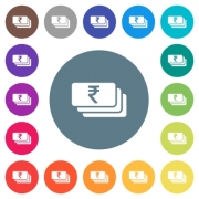 Indian Rupee banknotes flat white icons on round color backgrounds. 17 background color variations are included. - Indian Rupee banknotes flat white icons on round color backgrounds - Large thumbnail