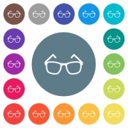 Eyeglasses flat white icons on round color backgrounds. 17 background color variations are included. - Eyeglasses flat white icons on round color backgrounds - Large thumbnail