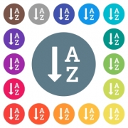 Alphabetically ascending ordered list flat white icons on round color backgrounds. 17 background color variations are included. - Alphabetically ascending ordered list flat white icons on round color backgrounds - Large thumbnail