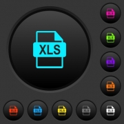 XLS file format dark push buttons with vivid color icons on dark grey background - XLS file format dark push buttons with color icons