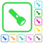 Flashlight vivid colored flat icons in curved borders on white background - Flashlight vivid colored flat icons