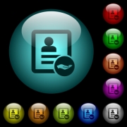 Share contact icons in color illuminated spherical glass buttons on black background. Can be used to black or dark templates - Share contact icons in color illuminated glass buttons