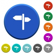 Signpost round color beveled buttons with smooth surfaces and flat white icons - Signpost beveled buttons