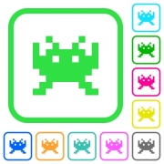 Video game vivid colored flat icons in curved borders on white background - Video game vivid colored flat icons