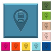 Car service GPS map location engraved icons on edged square buttons in various trendy colors - Car service GPS map location engraved icons on edged square buttons
