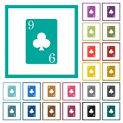Nine of clubs card flat color icons with quadrant frames on white background - Nine of clubs card flat color icons with quadrant frames - Large thumbnail