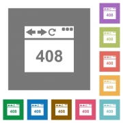 Browser 408 request timeout flat icons on simple color square backgrounds - Browser 408 request timeout square flat icons