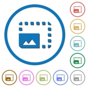 Enlarge photo flat color vector icons with shadows in round outlines on white background