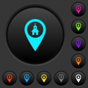 Church GPS map location dark push buttons with vivid color icons on dark grey background - Church GPS map location dark push buttons with color icons
