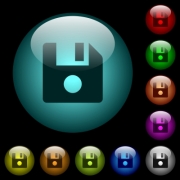 File record icons in color illuminated spherical glass buttons on black background. Can be used to black or dark templates - File record icons in color illuminated glass buttons - Large thumbnail