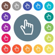 Hand cursor flat white icons on round color backgrounds. 17 background color variations are included. - Hand cursor flat white icons on round color backgrounds - Large thumbnail