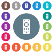 Remote control flat white icons on round color backgrounds. 17 background color variations are included. - Remote control flat white icons on round color backgrounds