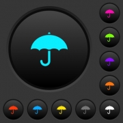 Umbrella dark push buttons with vivid color icons on dark grey background - Umbrella dark push buttons with color icons