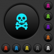 Skull with bones dark push buttons with vivid color icons on dark grey background - Skull with bones dark push buttons with color icons