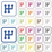 Manual shift color flat icons in rounded square frames. Thin and thick versions included. - Manual shift outlined flat color icons