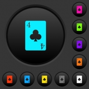 four of clubs card dark push buttons with vivid color icons on dark grey background - four of clubs card dark push buttons with color icons