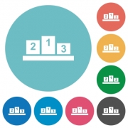 Winners podium with inside numbers flat white icons on round color backgrounds - Winners podium with inside numbers flat round icons