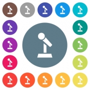 Microphone with stand flat white icons on round color backgrounds. 17 background color variations are included. - Microphone with stand flat white icons on round color backgrounds