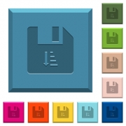 Ascending file sort engraved icons on edged square buttons in various trendy colors