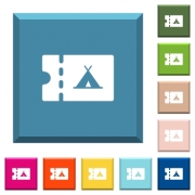 Camping discount coupon white icons on edged square buttons in various trendy colors - Camping discount coupon white icons on edged square buttons